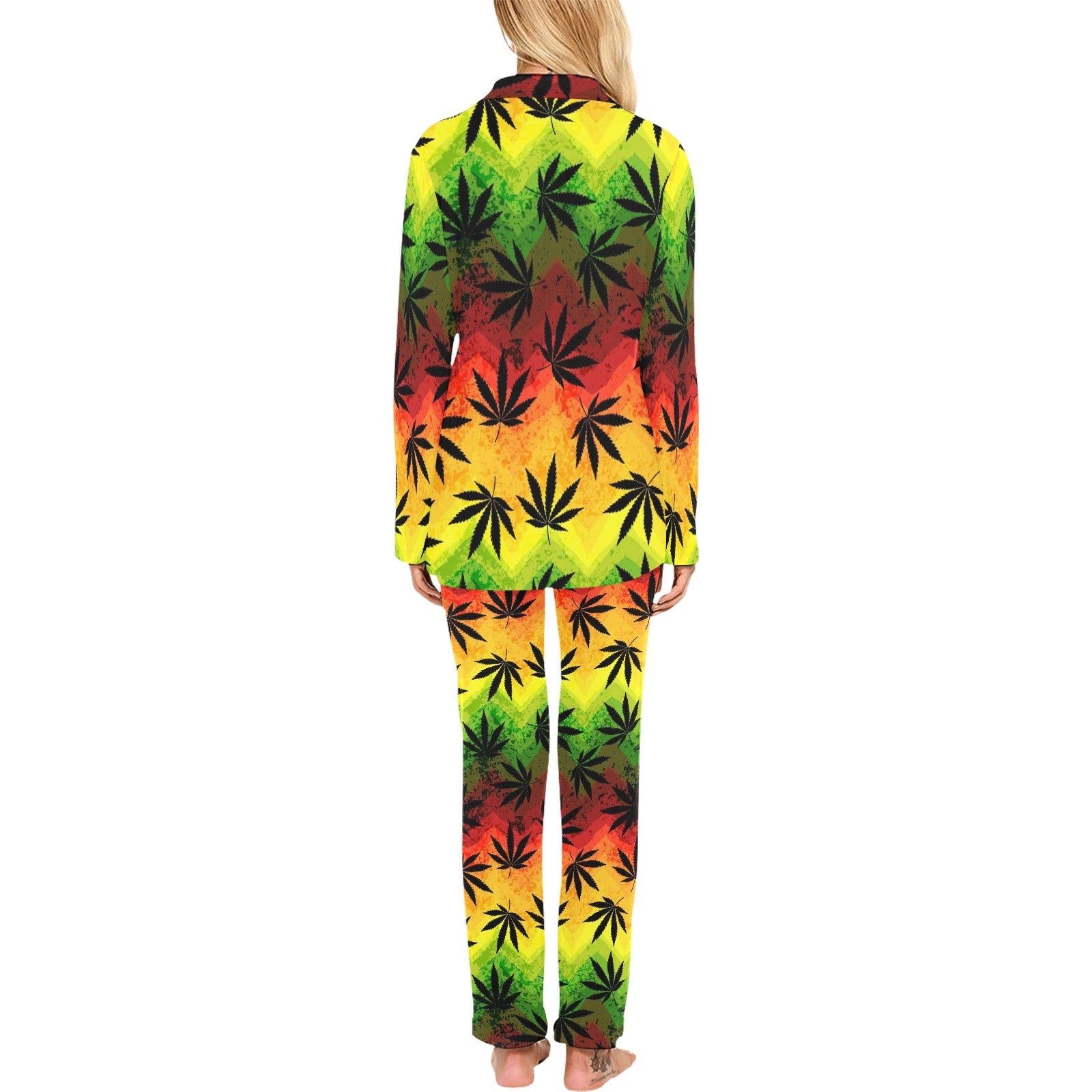Canabis Marijuana Weed Pattern Print Design 03 Women's Long Pajama Set