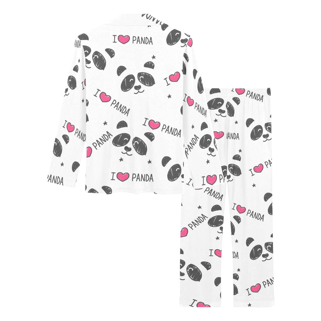 Hand Drawn faces of pandas pattern Women's Long Pajama Set