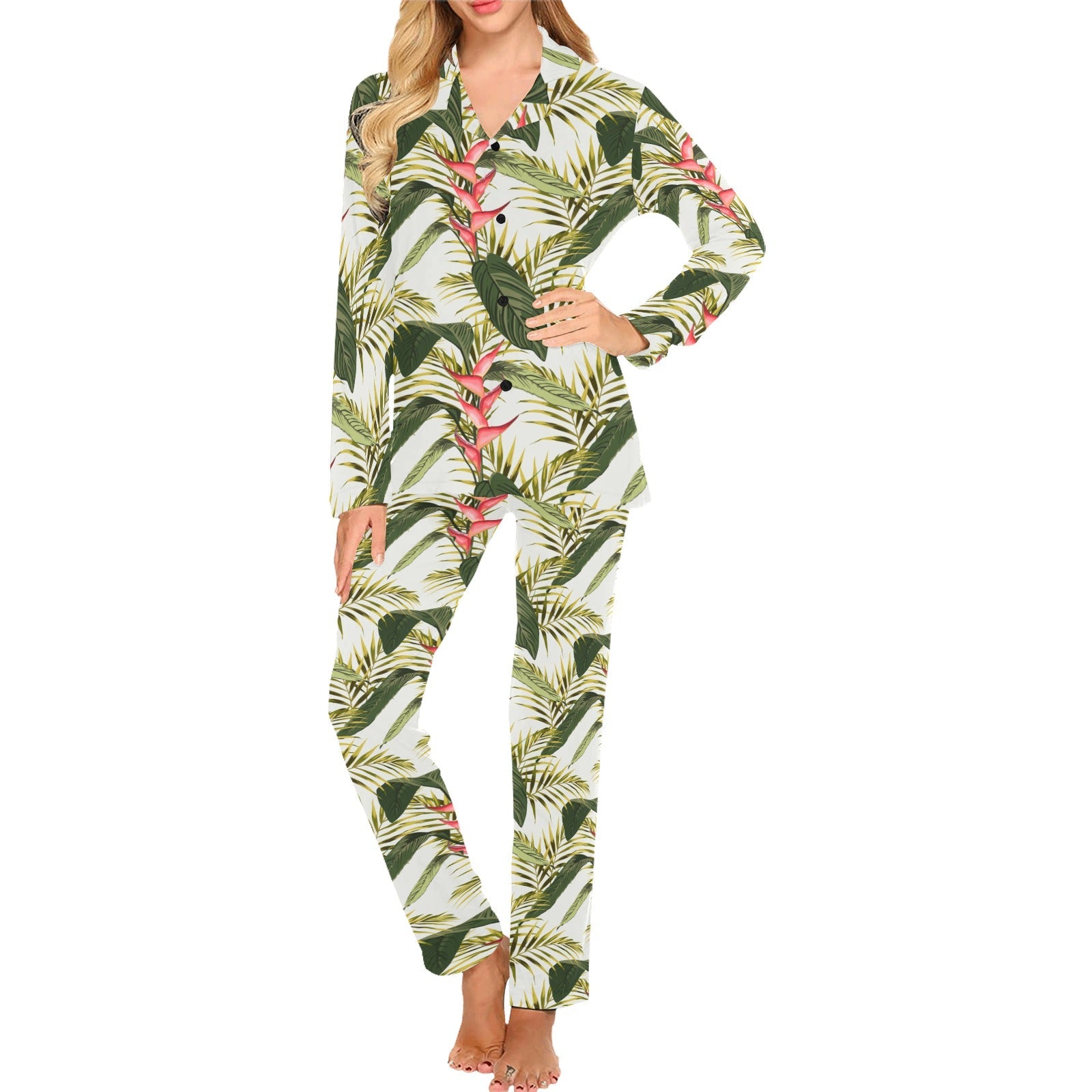 heliconia pattern Women's Long Pajama Set