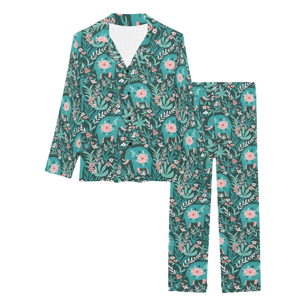 Elephants jungle pattern Women's Long Pajama Set