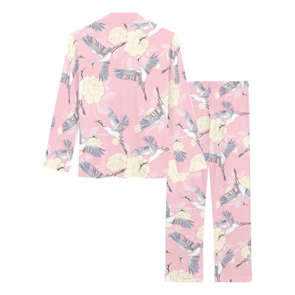 Japanese crane rose pattern Women's Long Pajama Set