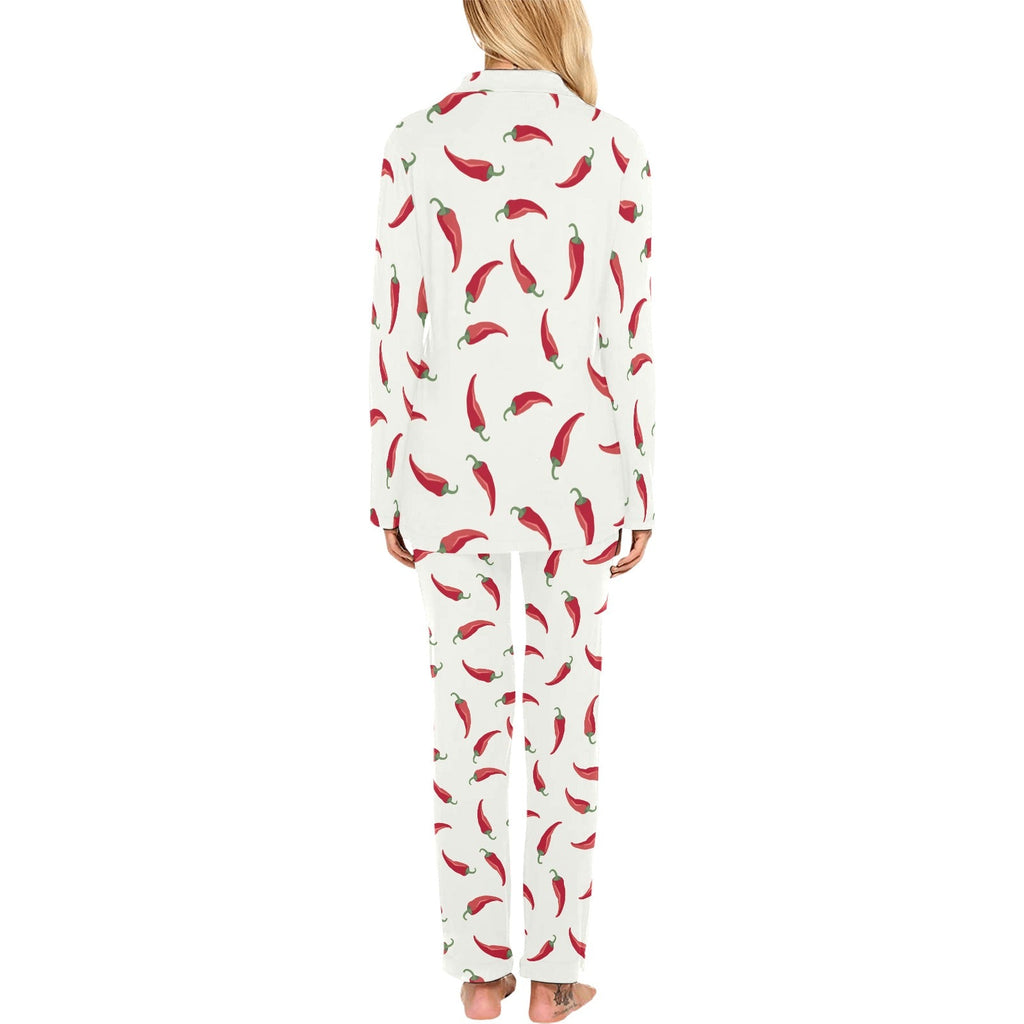Chili peppers pattern Women's Long Pajama Set