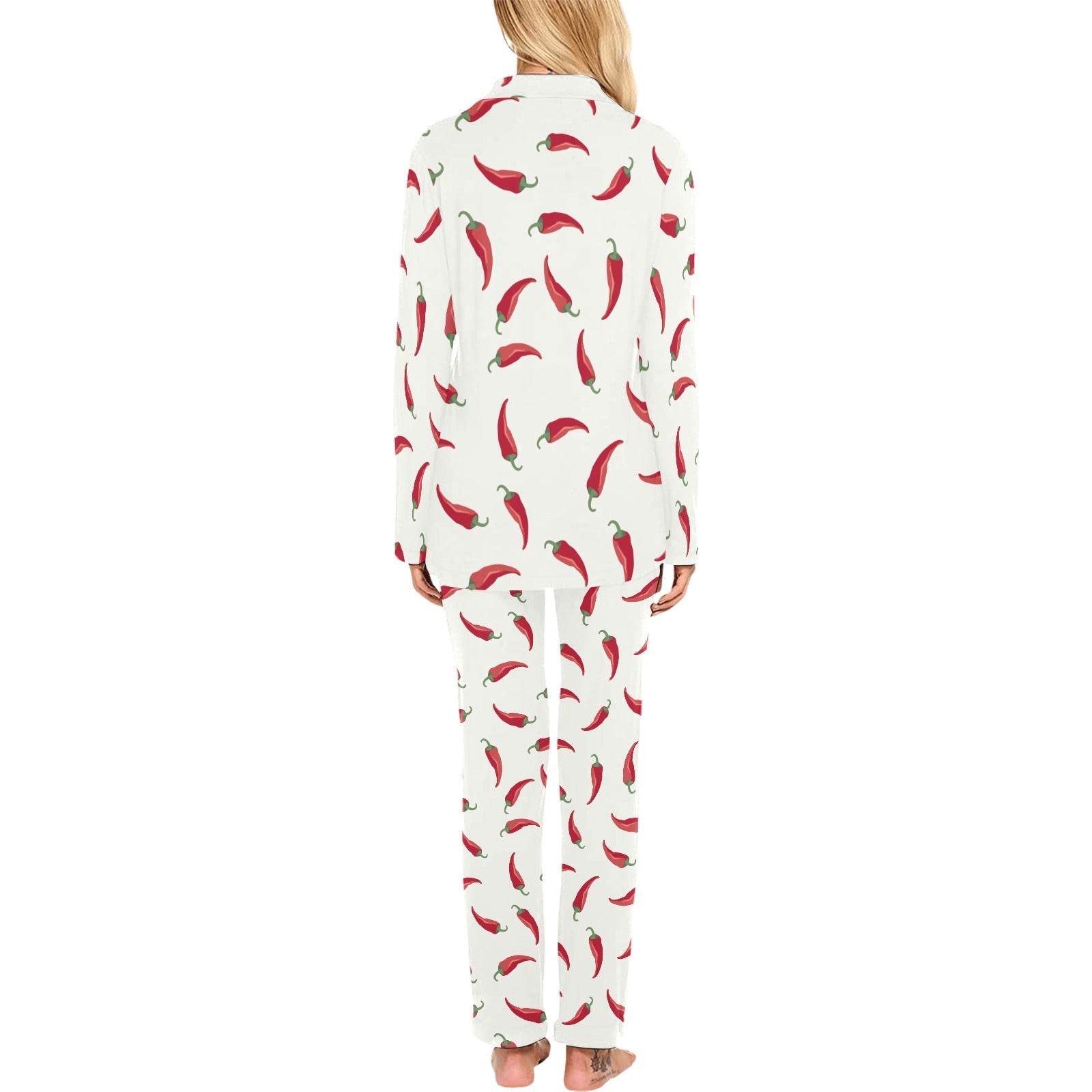 Chili peppers pattern Women's Long Pajama Set