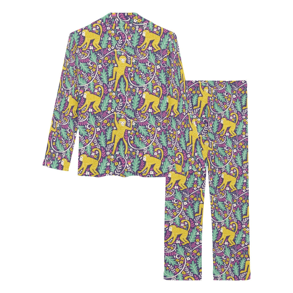 Cute yellow monkey leaves pattern Women's Long Pajama Set