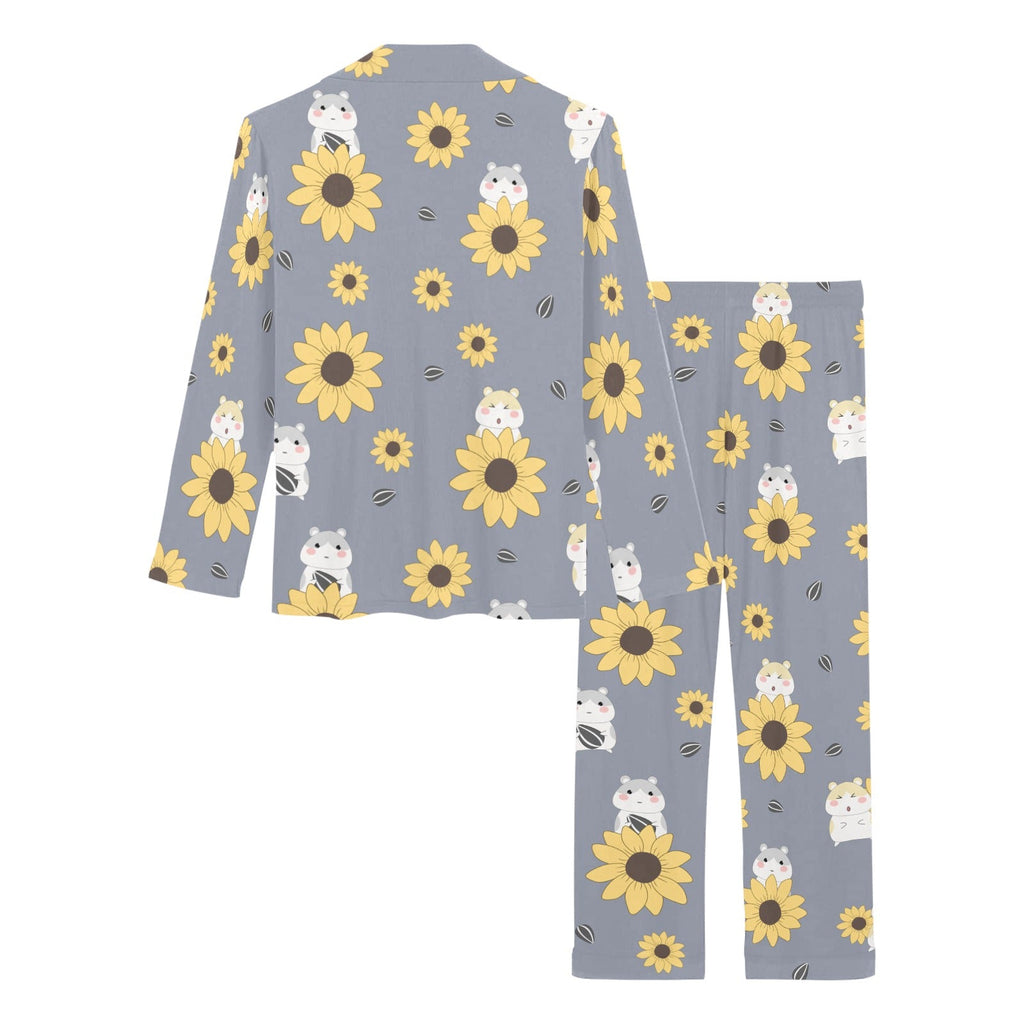 Cute hamster sunflower pattern background Women's Long Pajama Set