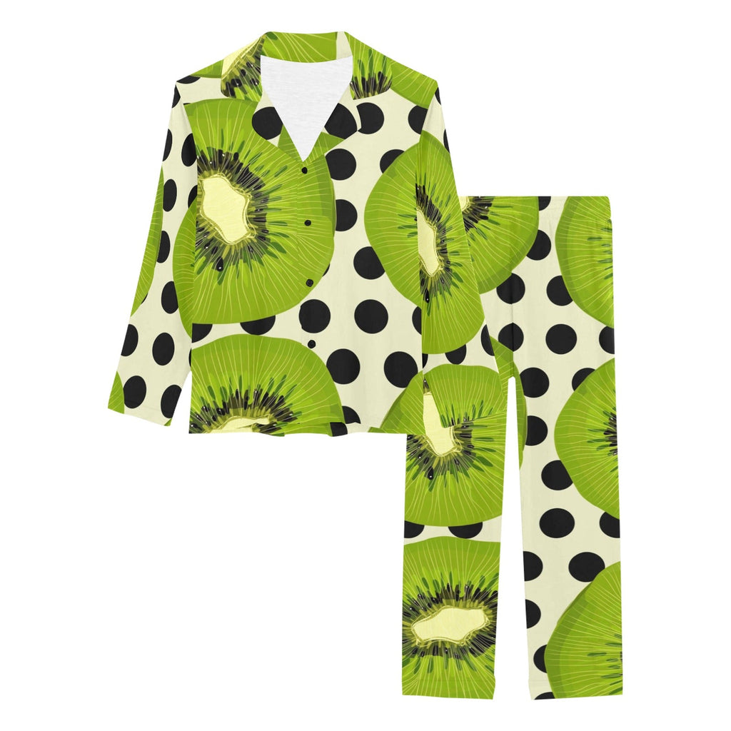kiwi black dot background Women's Long Pajama Set