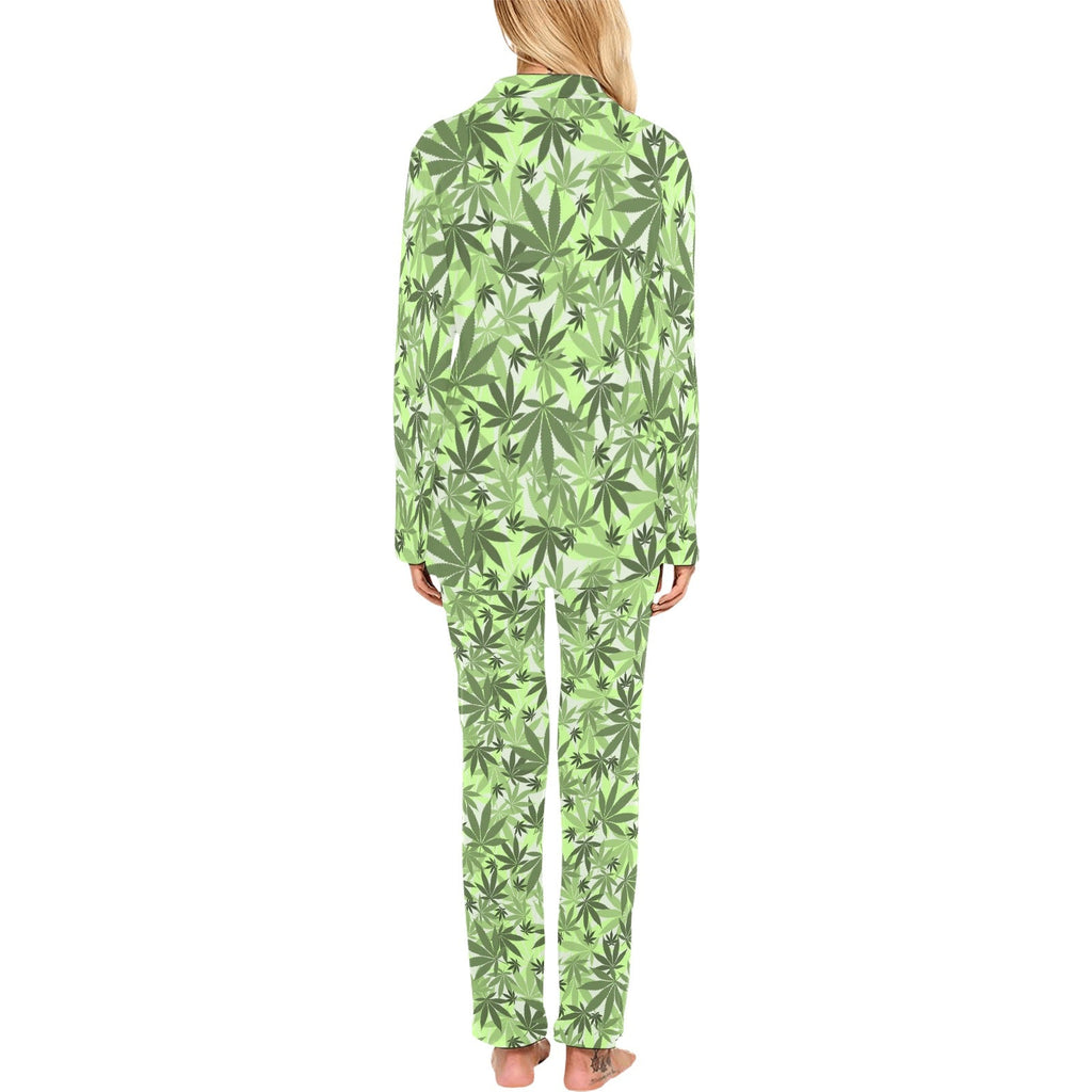 Canabis Marijuana Weed Pattern Print Design 01 Women's Long Pajama Set