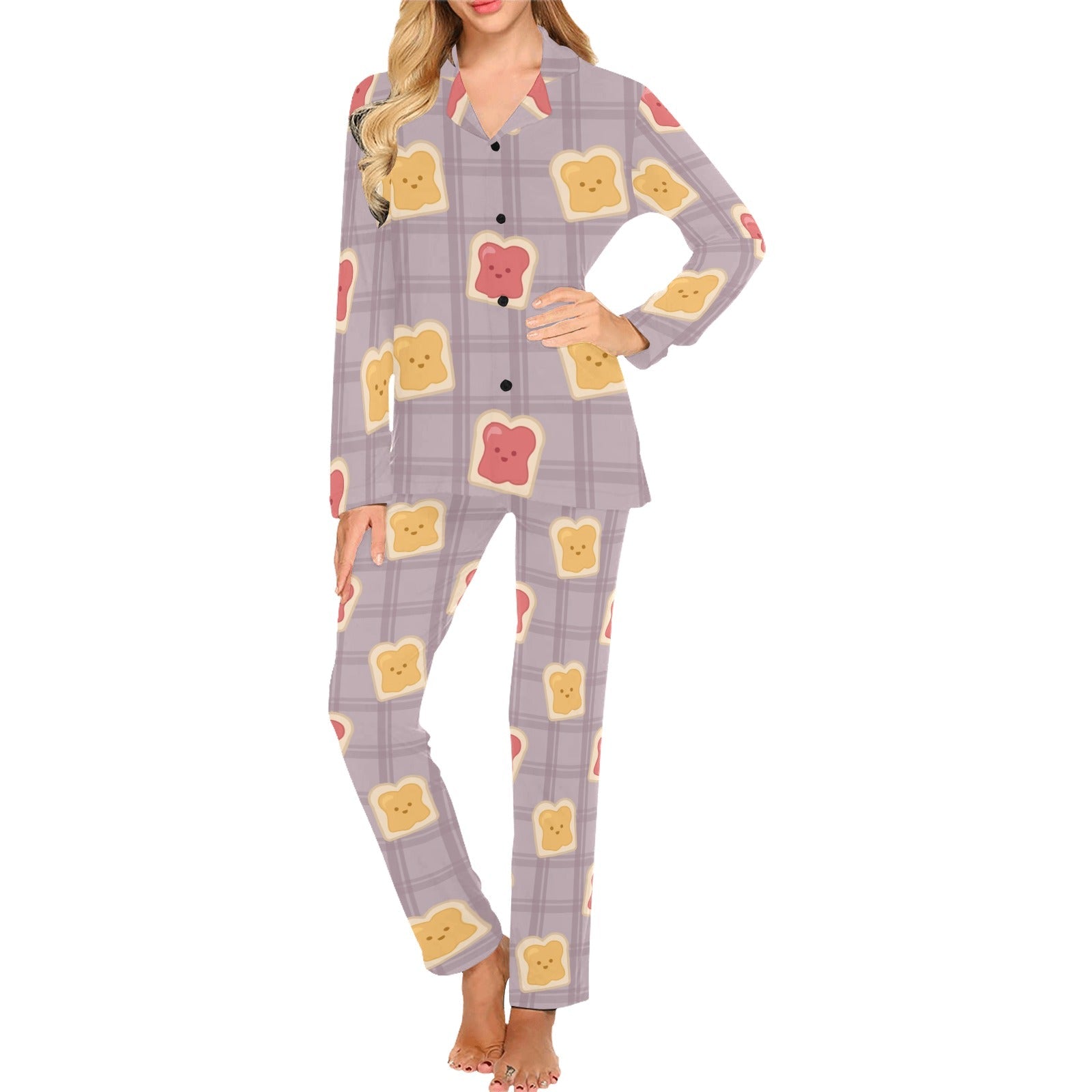 Bread Toast Pattern Print Design 05 Women's Long Pajama Set