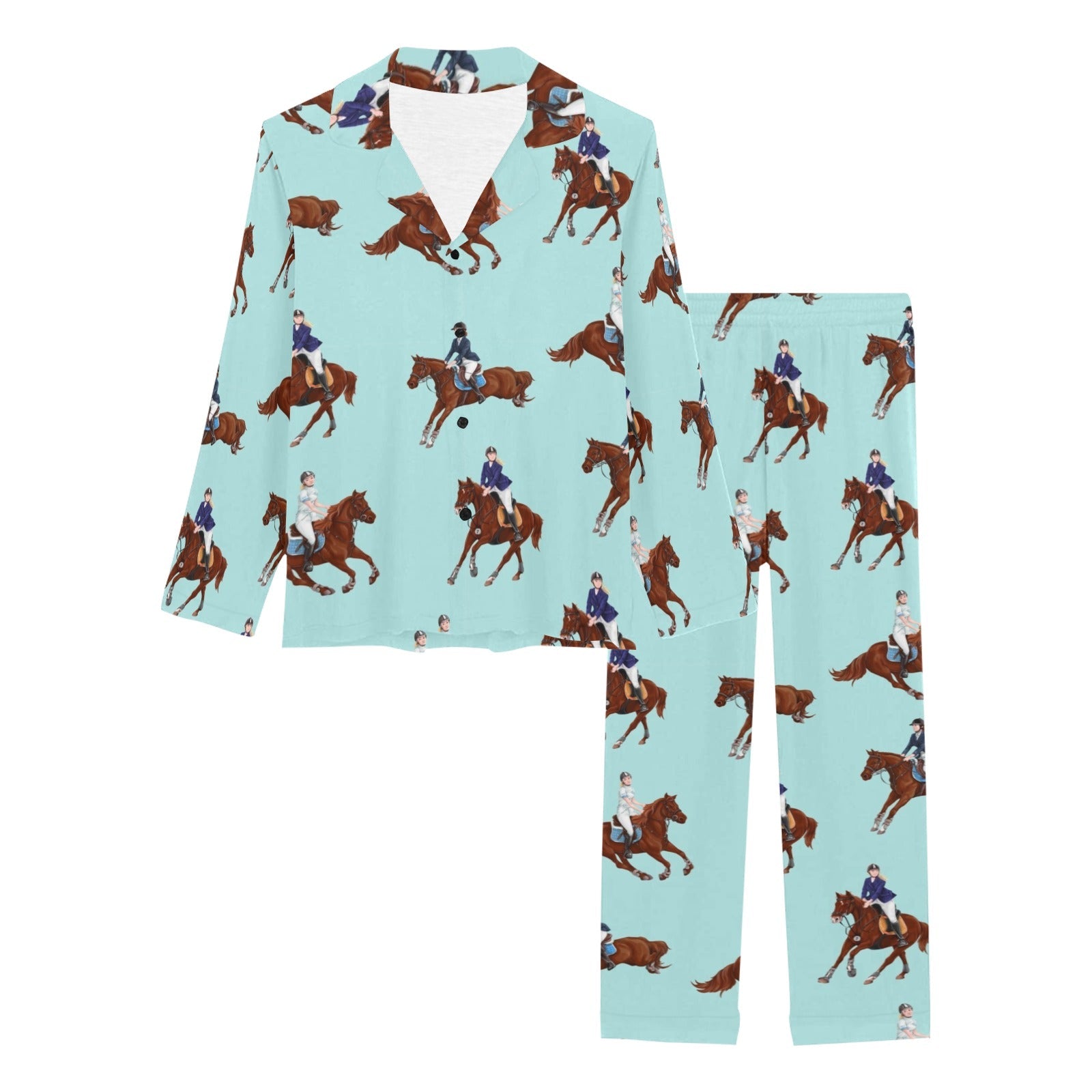 Horses running horses rider pattern Women's Long Pajama Set