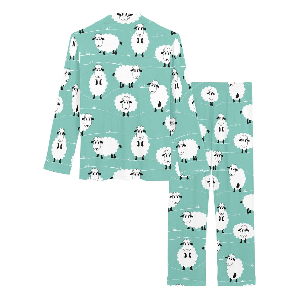 Cute sheep green background Women's Long Pajama Set