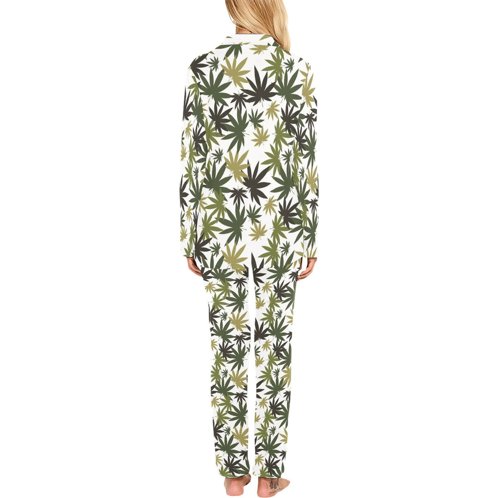 Canabis Marijuana Weed Pattern Print Design 05 Women's Long Pajama Set