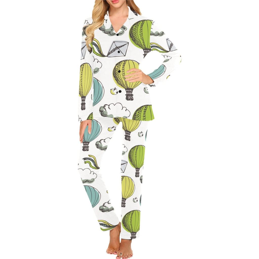 Hot Air Balloon Bird Cloud Pattern Women's Long Pajama Set