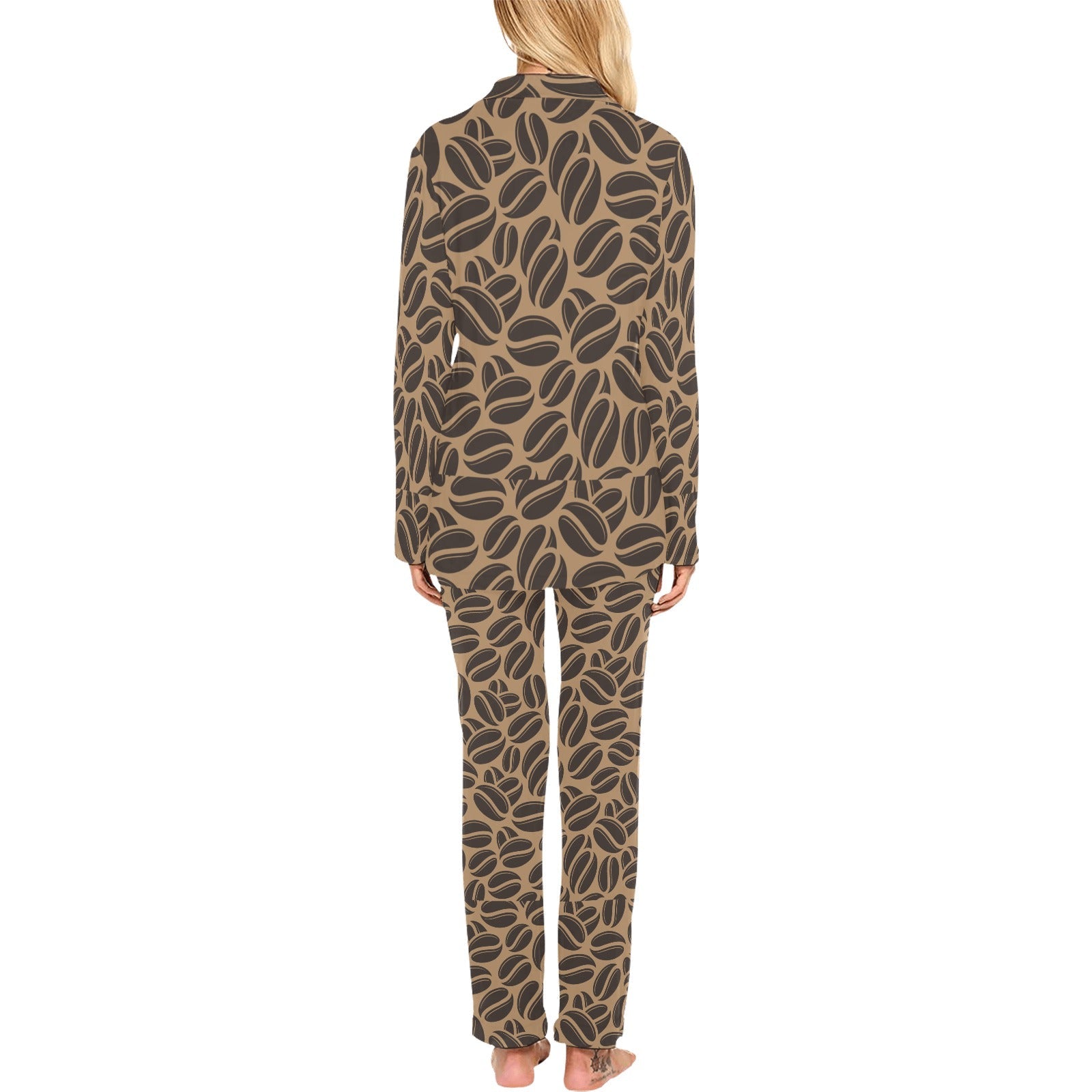 Coffee bean on brown background Women's Long Pajama Set