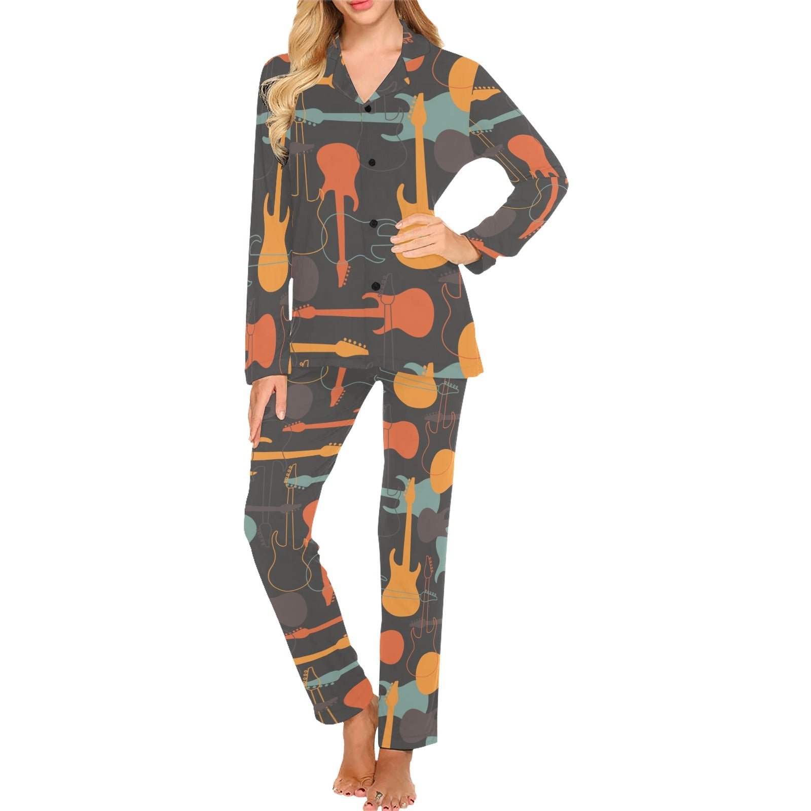 electric guitars pattern Women's Long Pajama Set