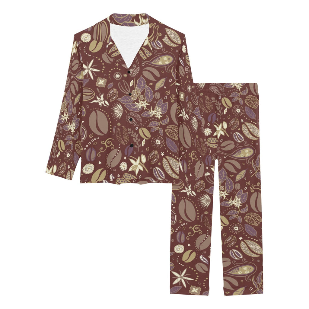 Coffee bean flower pattern Women's Long Pajama Set