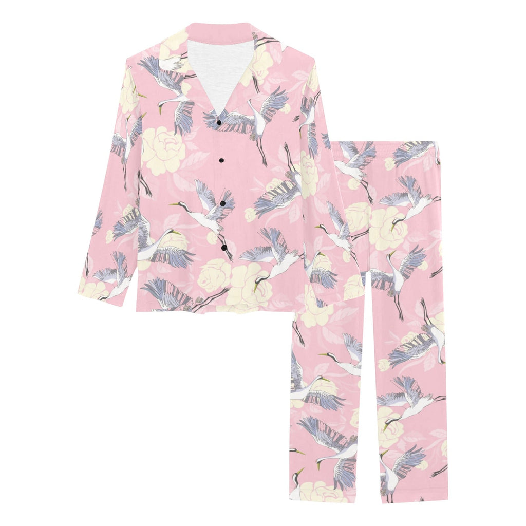 Japanese crane rose pattern Women's Long Pajama Set