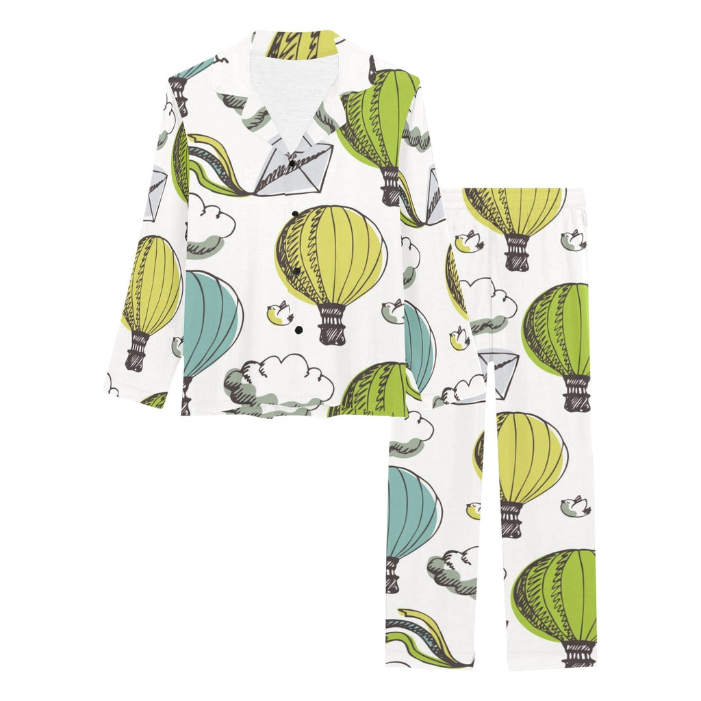 Hot Air Balloon Bird Cloud Pattern Women's Long Pajama Set