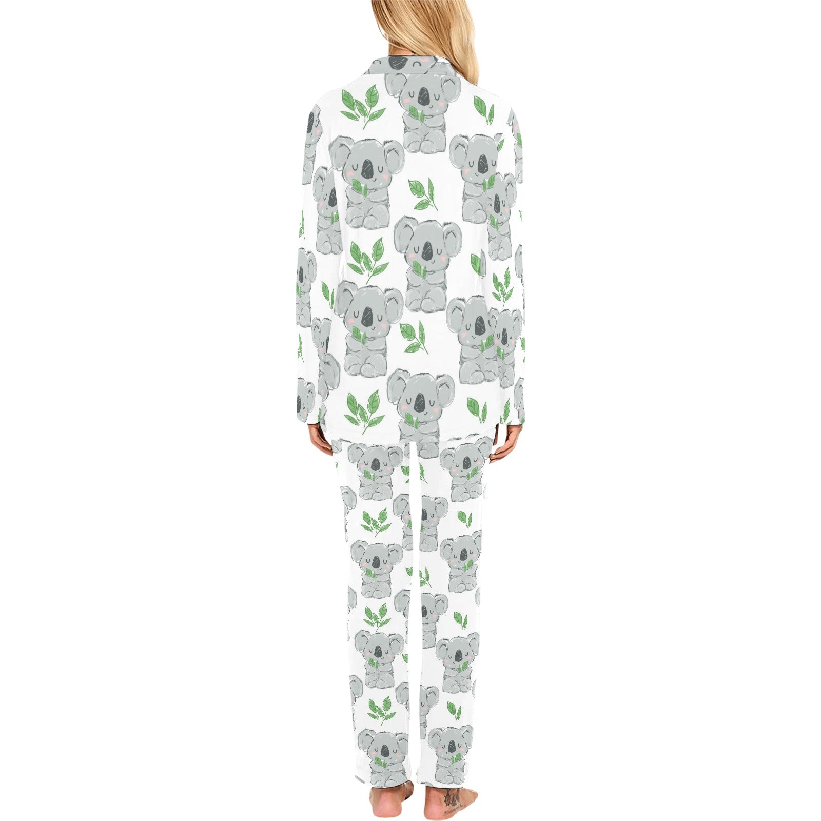Hand drawn Koala leaves pattern Women's Long Pajama Set
