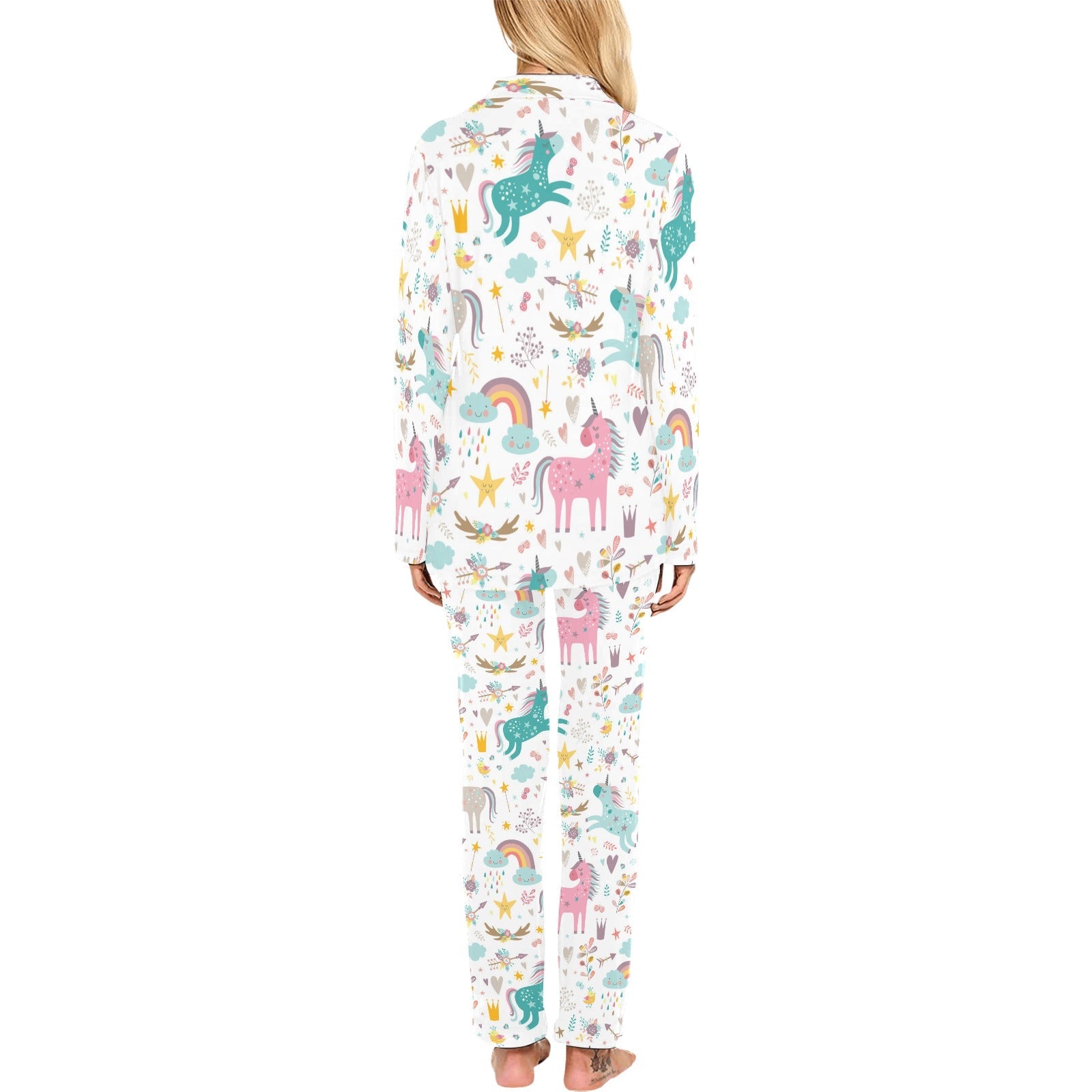 Colorful unicorn pattern Women's Long Pajama Set