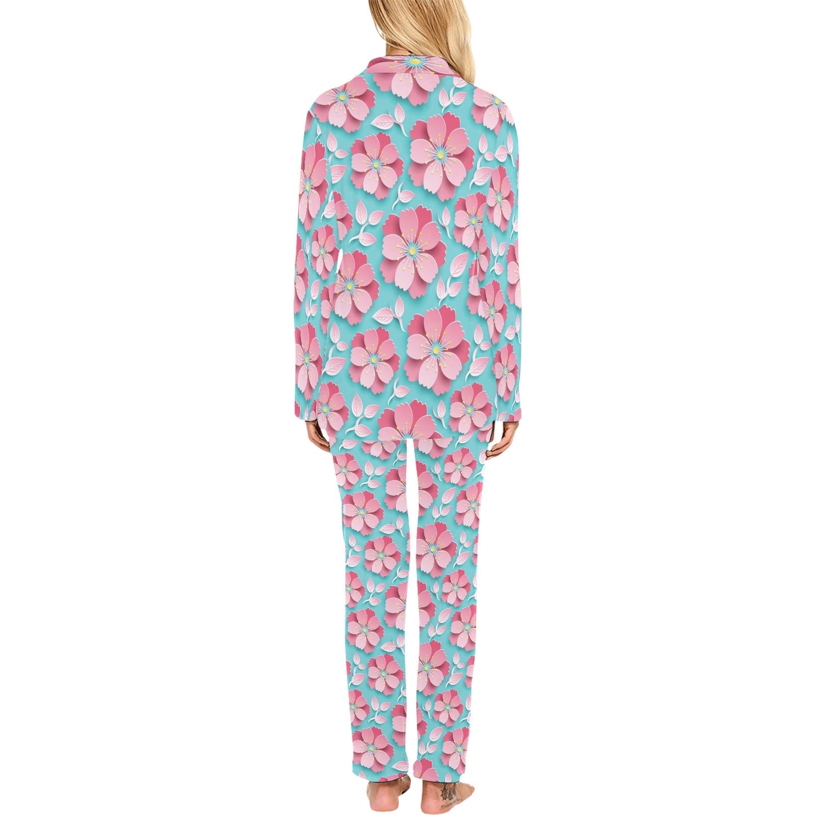 3D sakura cherry blossom pattern Women's Long Pajama Set