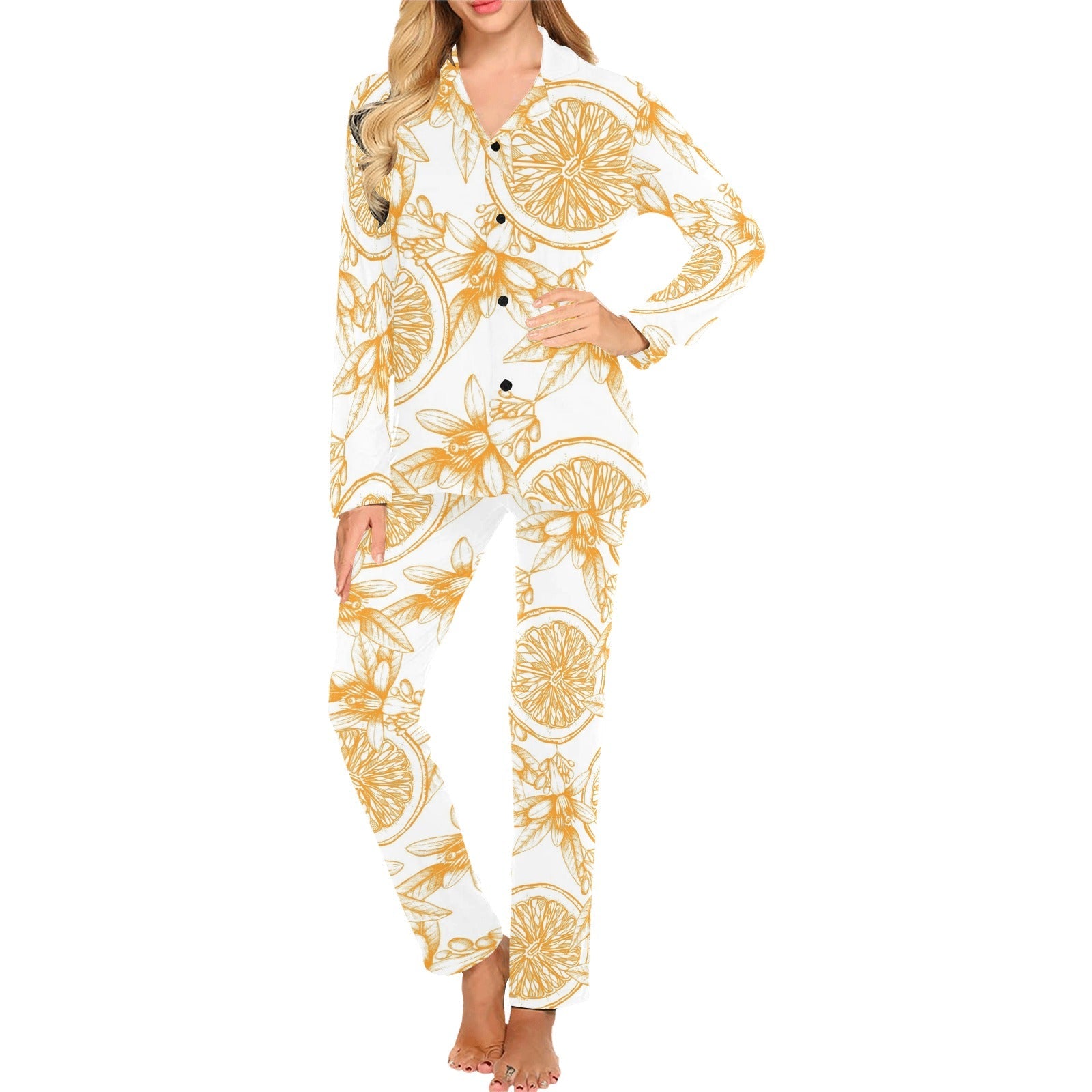 hand drawn orange fruit pattern Women's Long Pajama Set