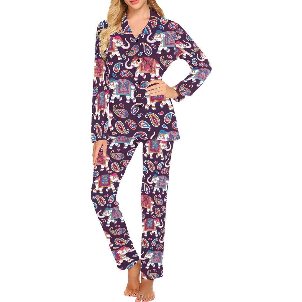 Elephant indian style ornament pattern Women's Long Pajama Set