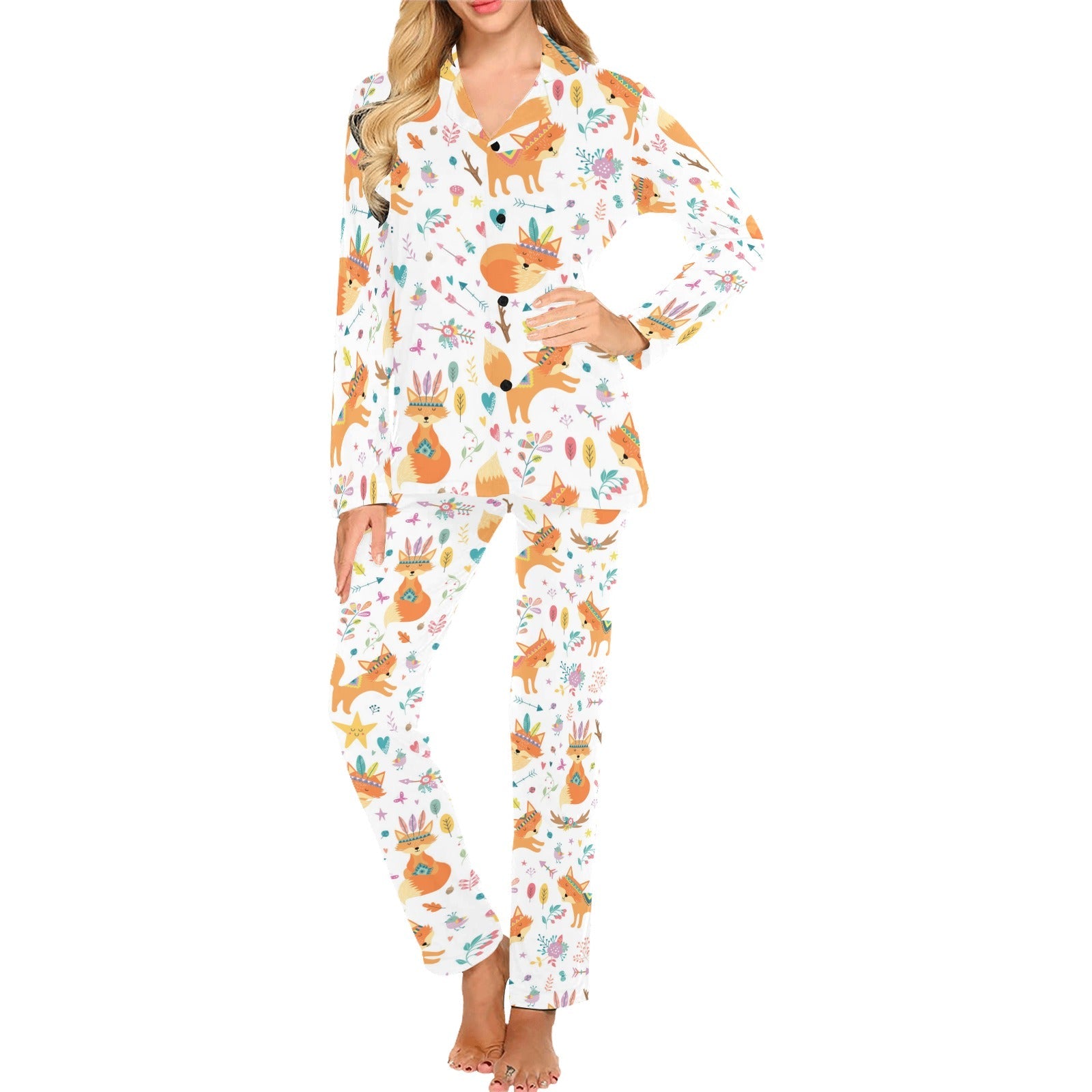 cute tribal fox pattern Women's Long Pajama Set
