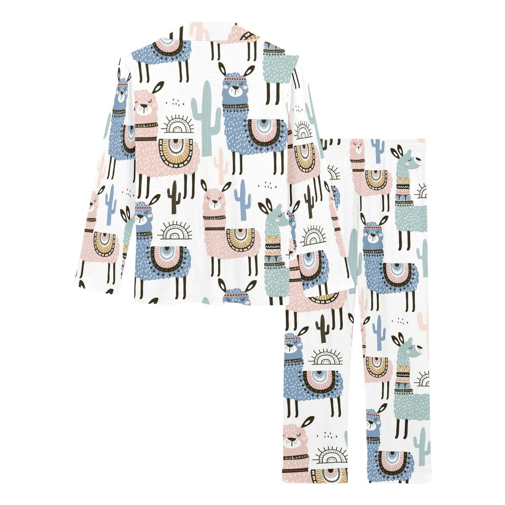 lama Alpaca cactus hand drawn pattern Women's Long Pajama Set