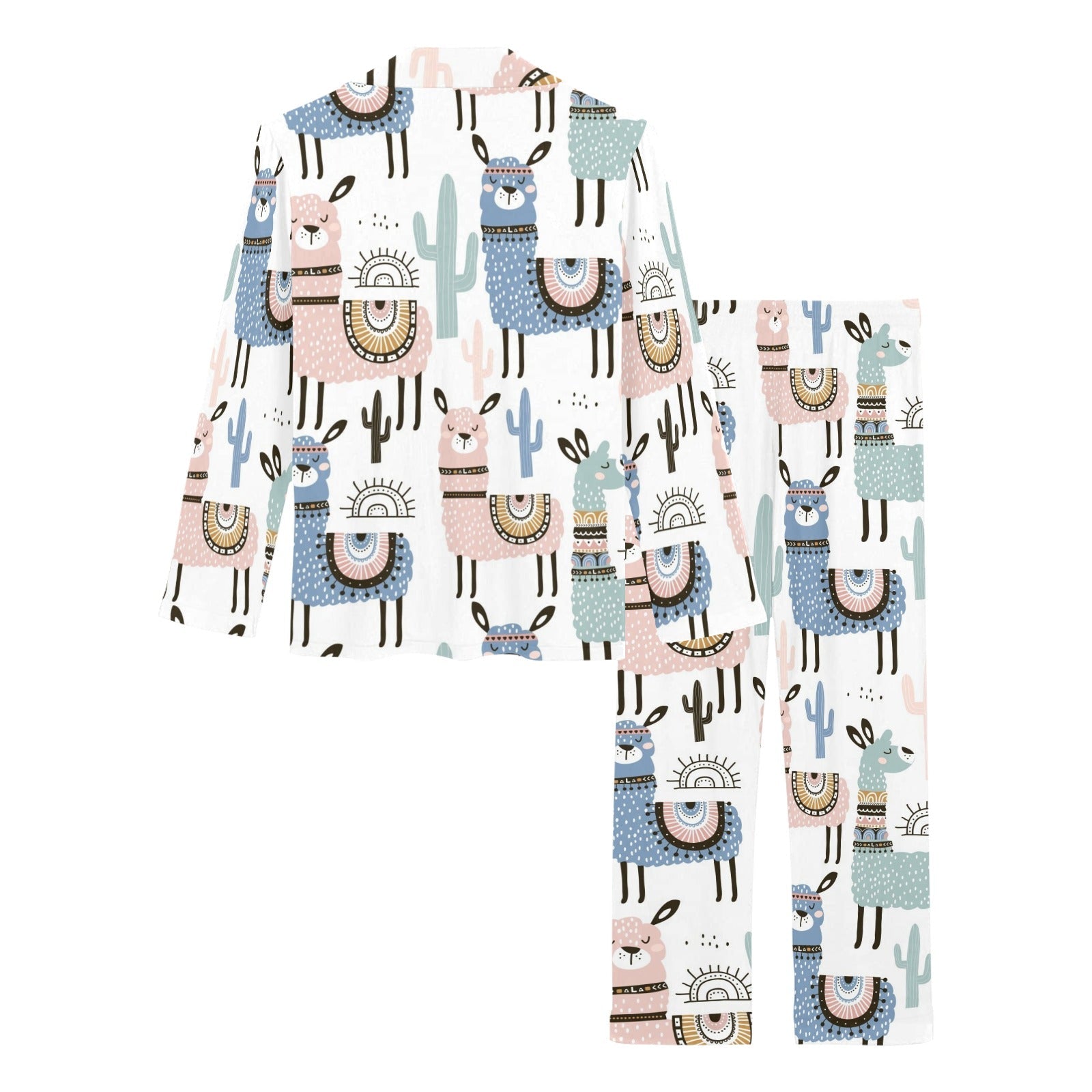 lama Alpaca cactus hand drawn pattern Women's Long Pajama Set
