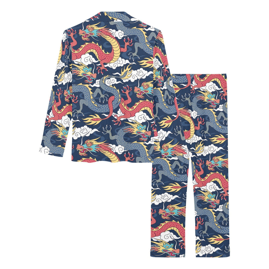 Blue red dragon cloud pattern Women's Long Pajama Set