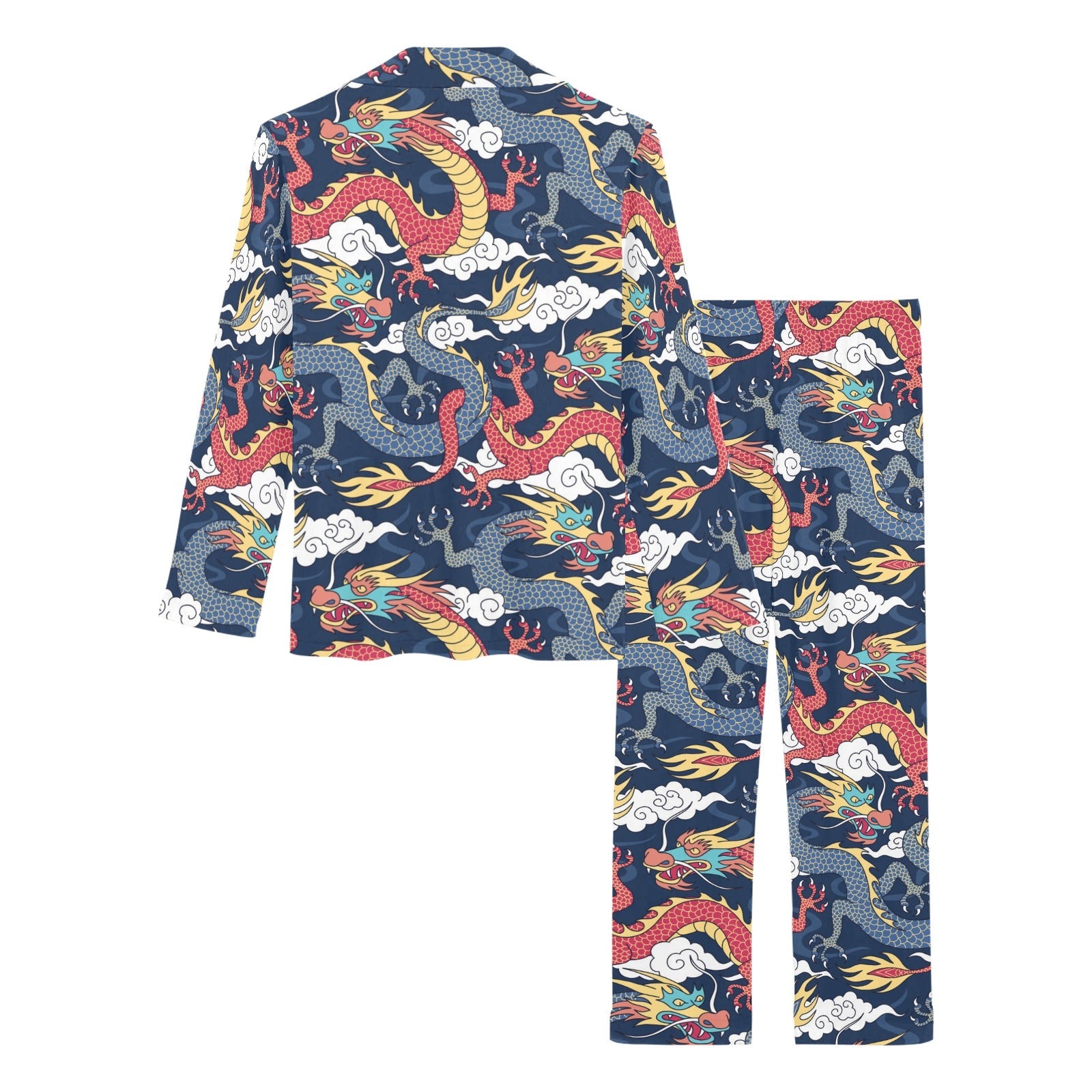 Blue red dragon cloud pattern Women's Long Pajama Set
