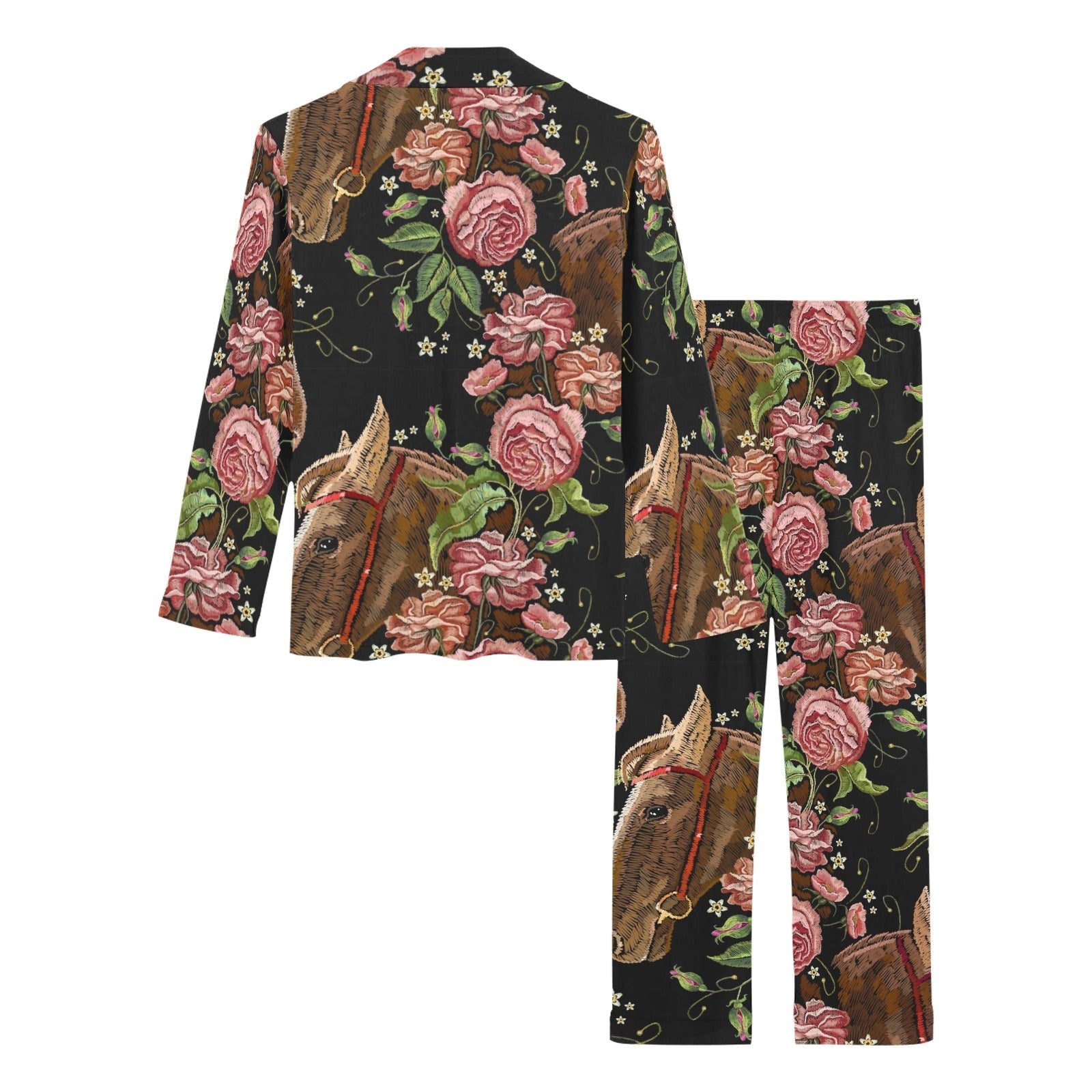 Horse head wild roses pattern Women's Long Pajama Set