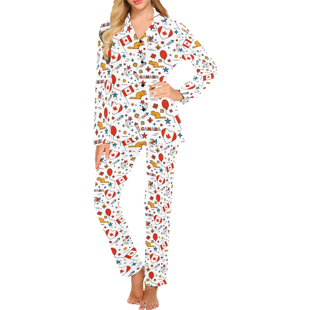 Canada Pattern Print Design 03 Women's Long Pajama Set