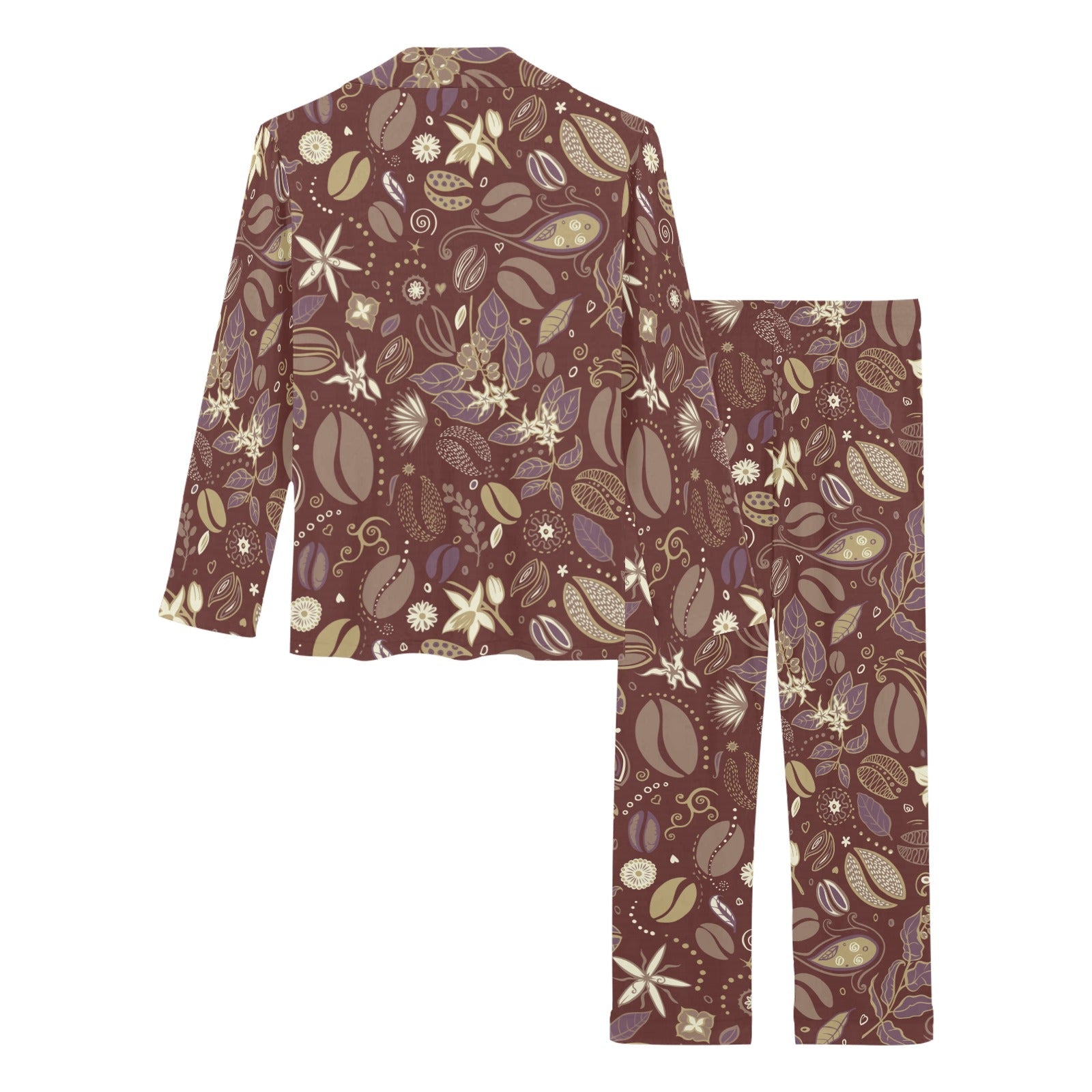 Coffee bean flower pattern Women's Long Pajama Set