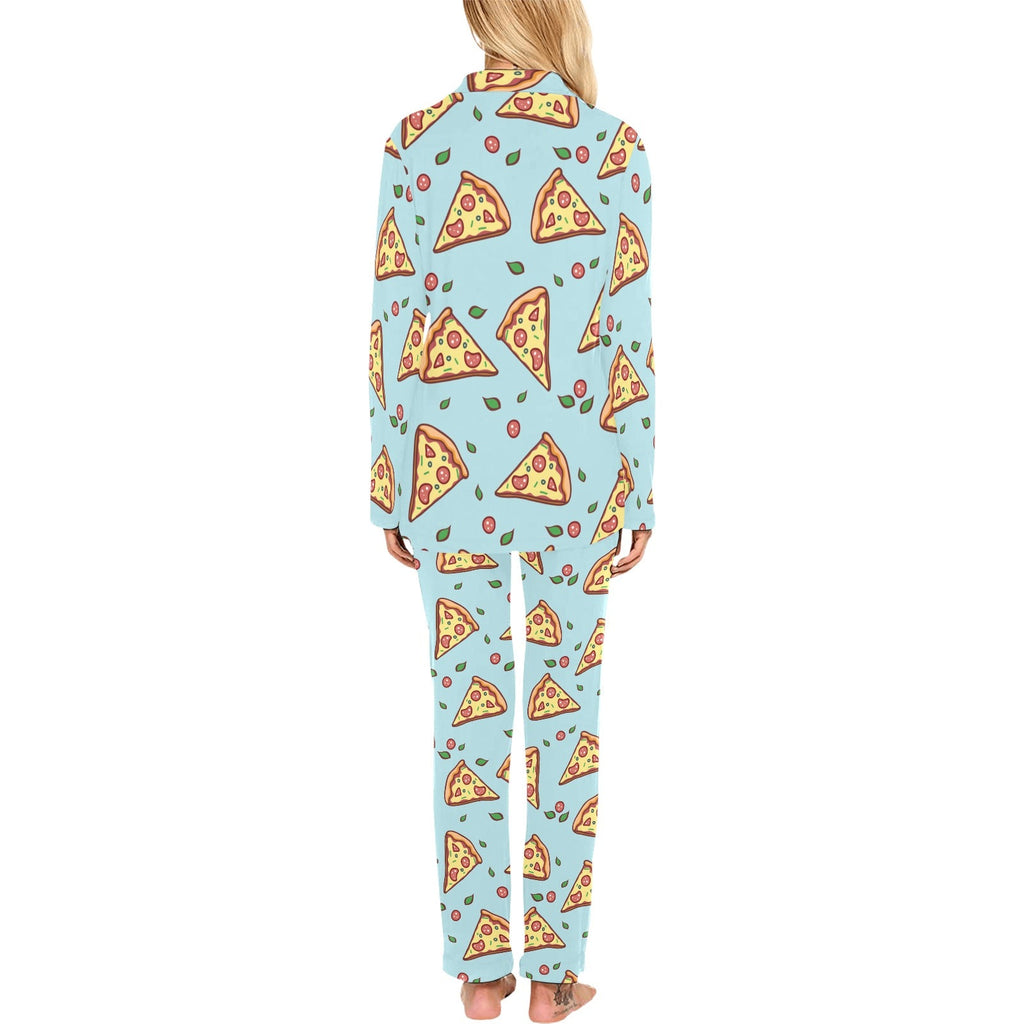 Hand drawn pizza blue background Women's Long Pajama Set