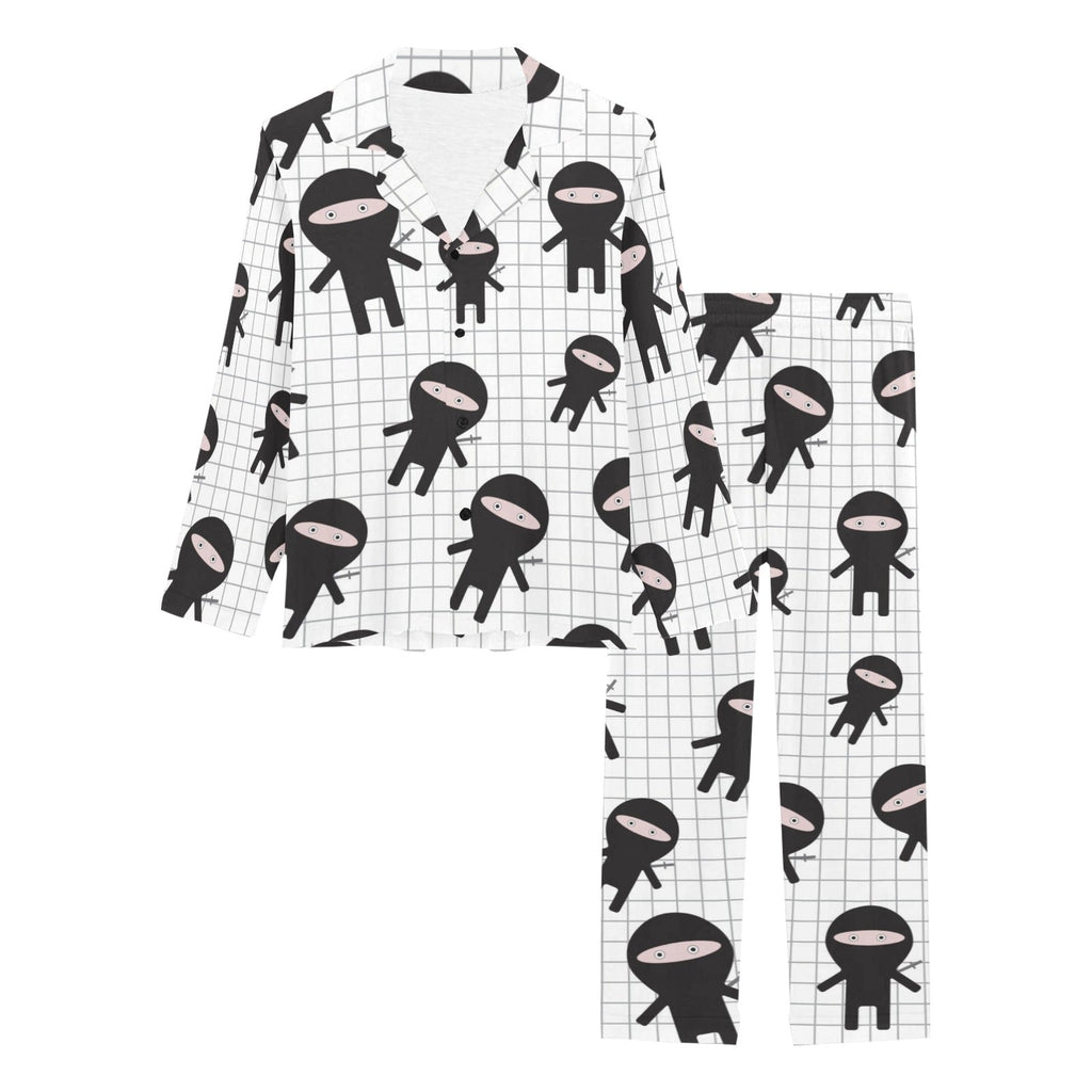 Ninja pattern plaid background Women's Long Pajama Set