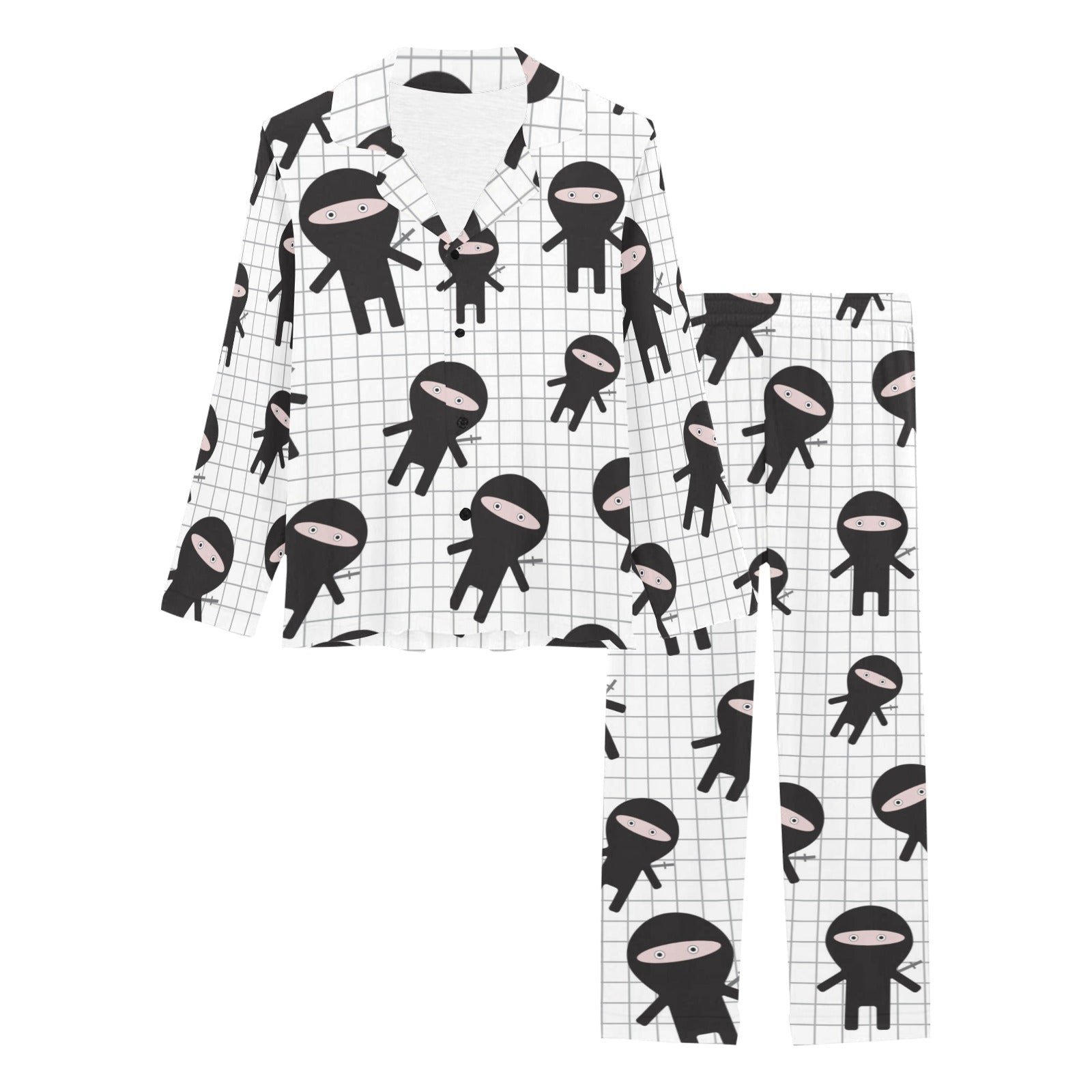 Ninja pattern plaid background Women's Long Pajama Set
