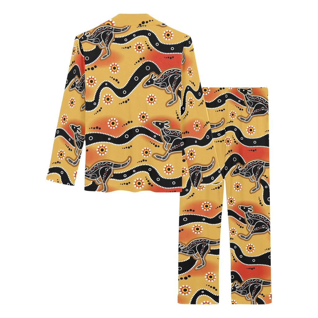 Kangaroo Australian aboriginal art pattern Women's Long Pajama Set